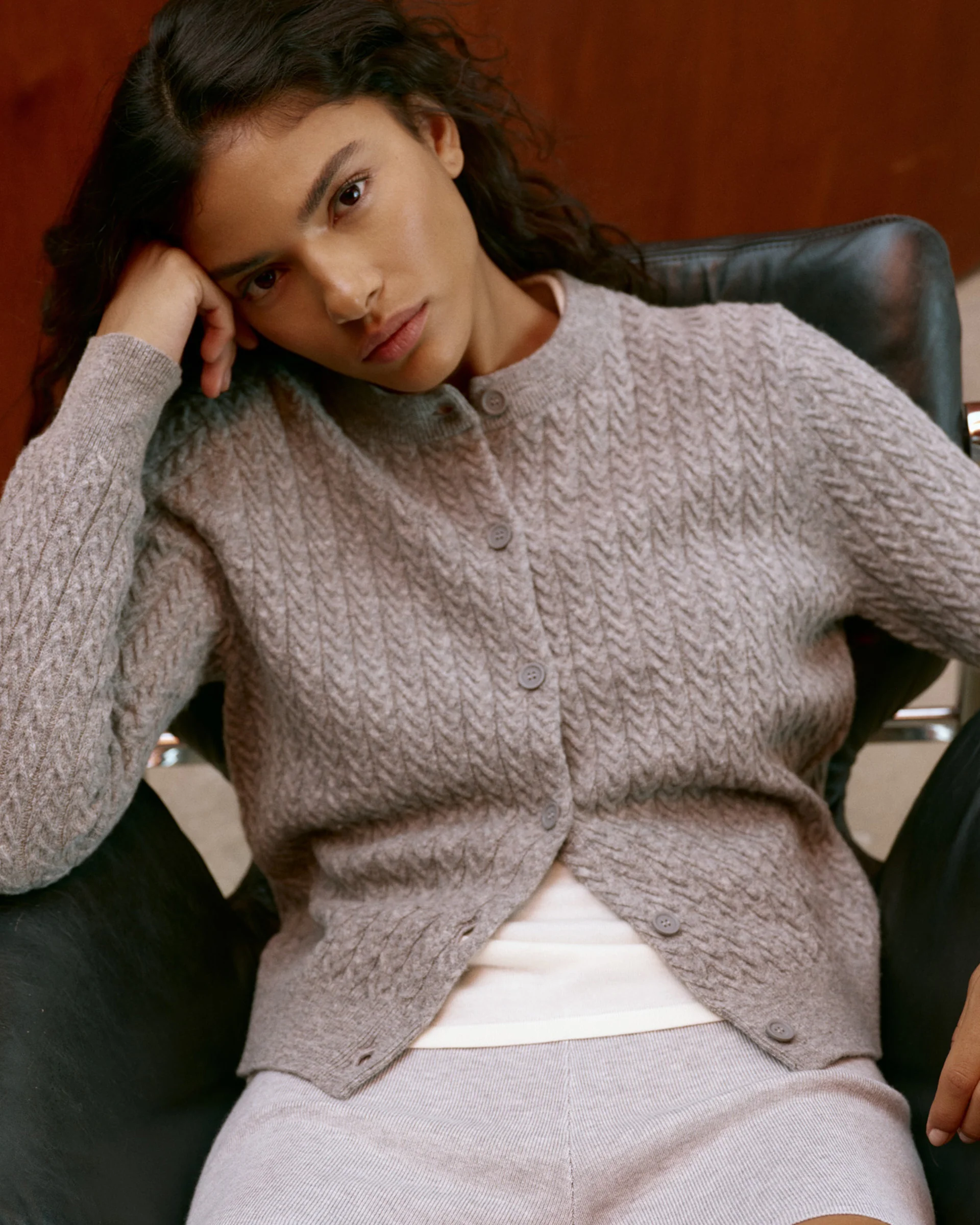 Cable Knit Cardigan - Dark Grey Melange