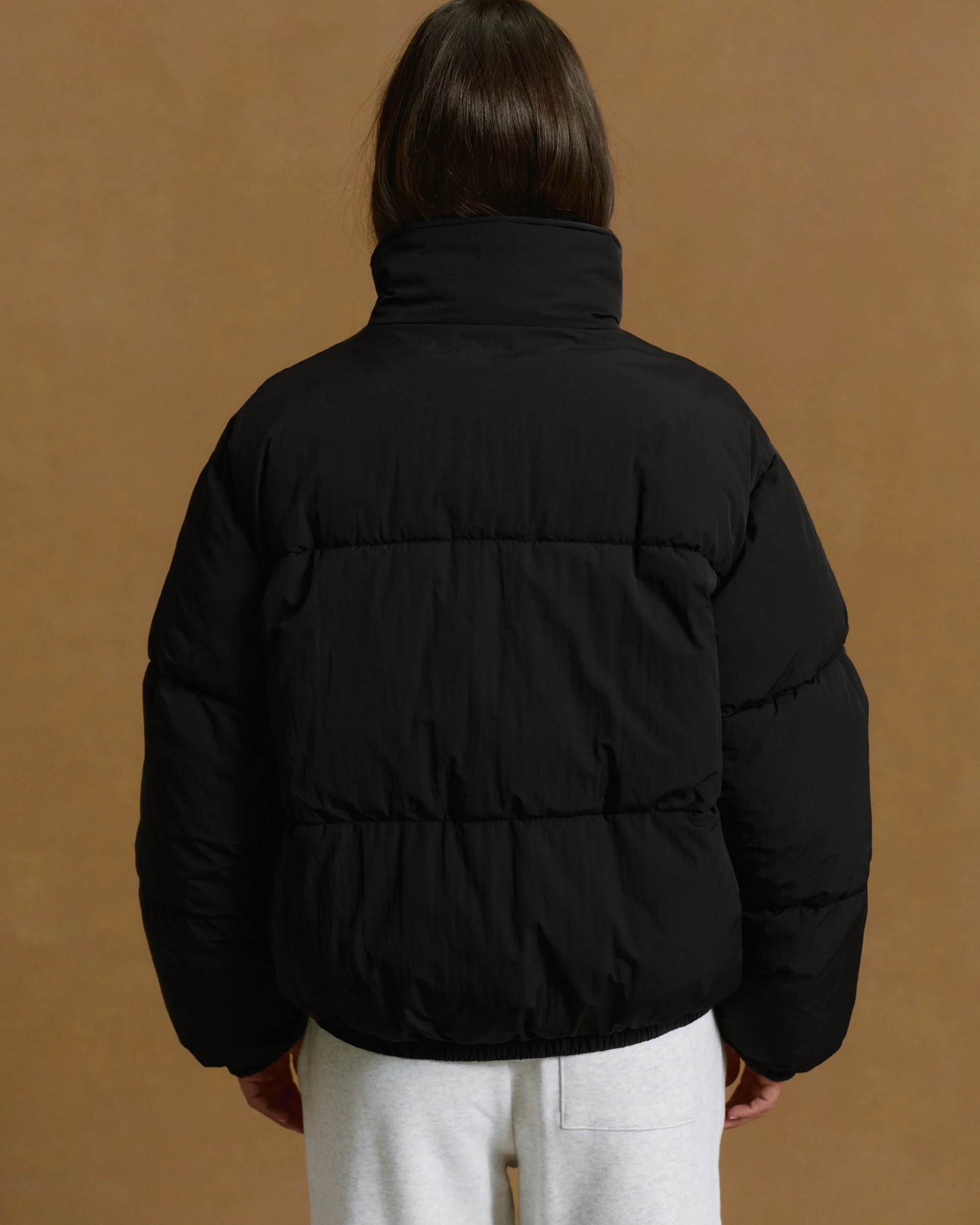 Funnel Neck Puffer Jacket - Black - Image 2