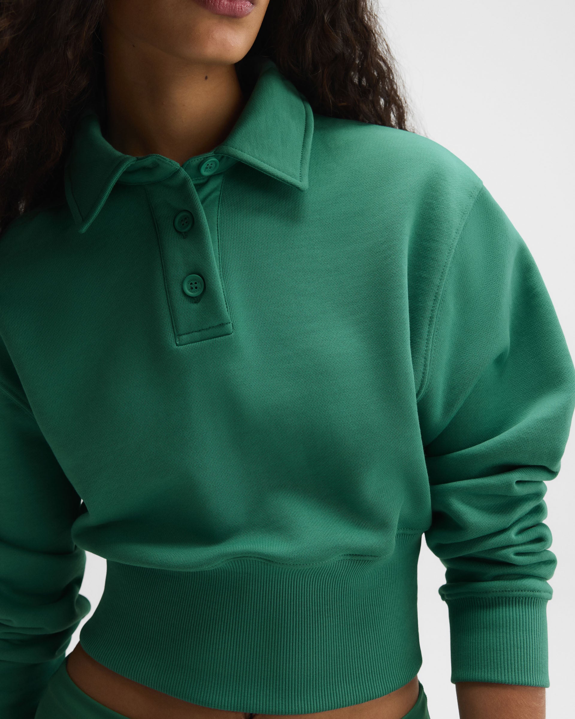 Jersey Cinched Waist Polo Sweatshirt - Eucalyptus Green - Image 4
