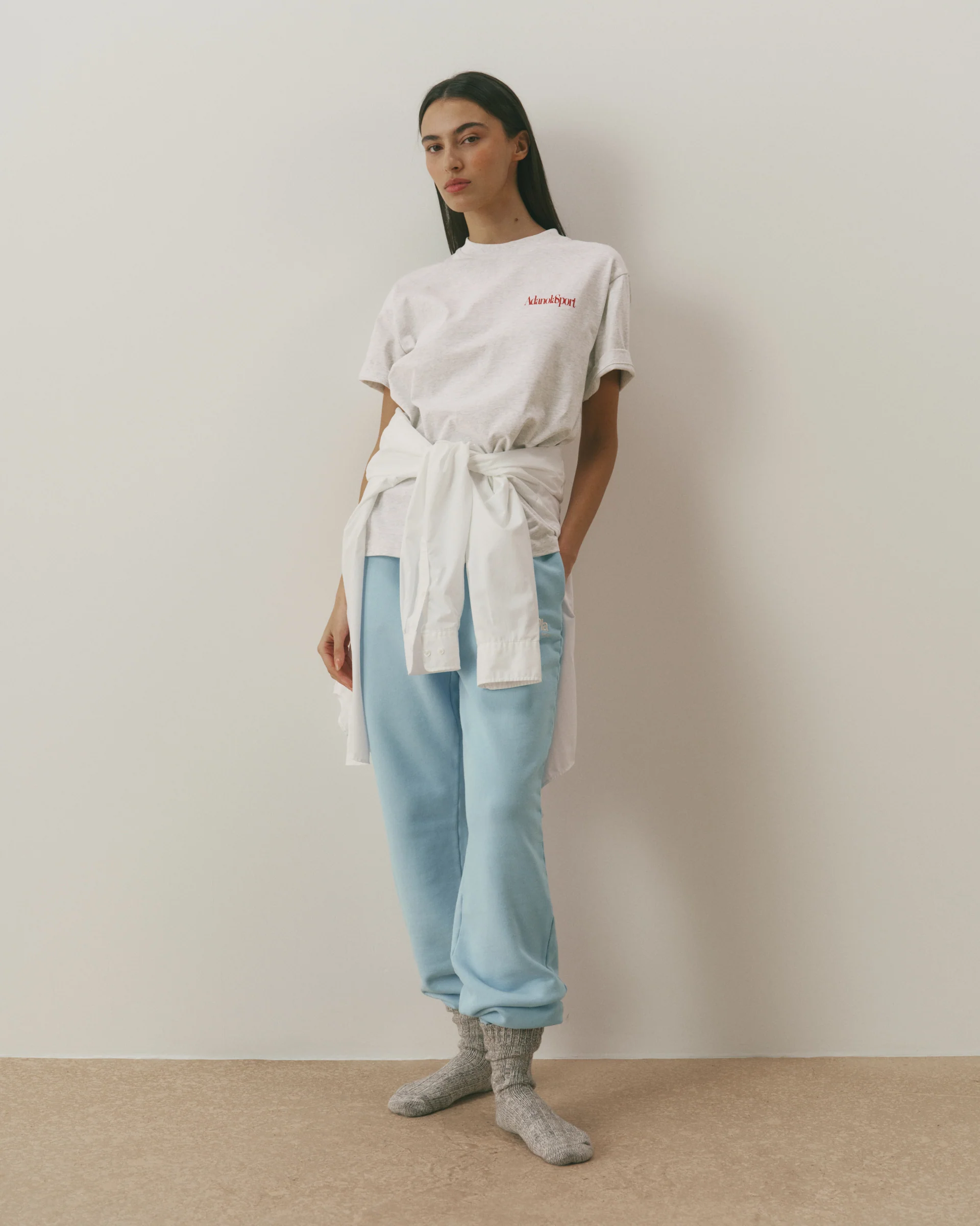 Le Mode De Vie Washed Straight Leg Sweatpants - Breeze Blue/Marshmallow White - Image 4