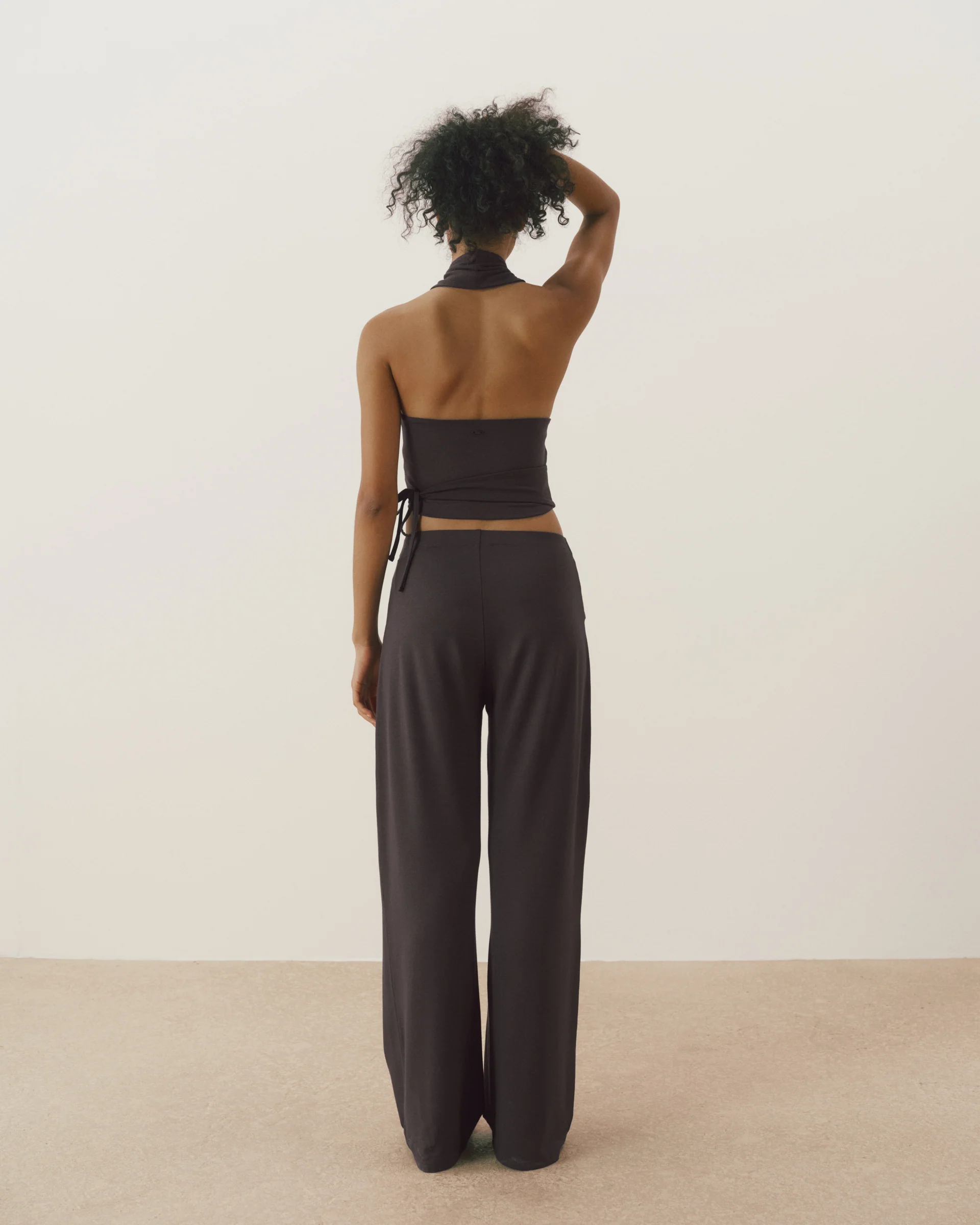 Modal Wrap Tie Waist Pants - Coffee Bean - Image 2