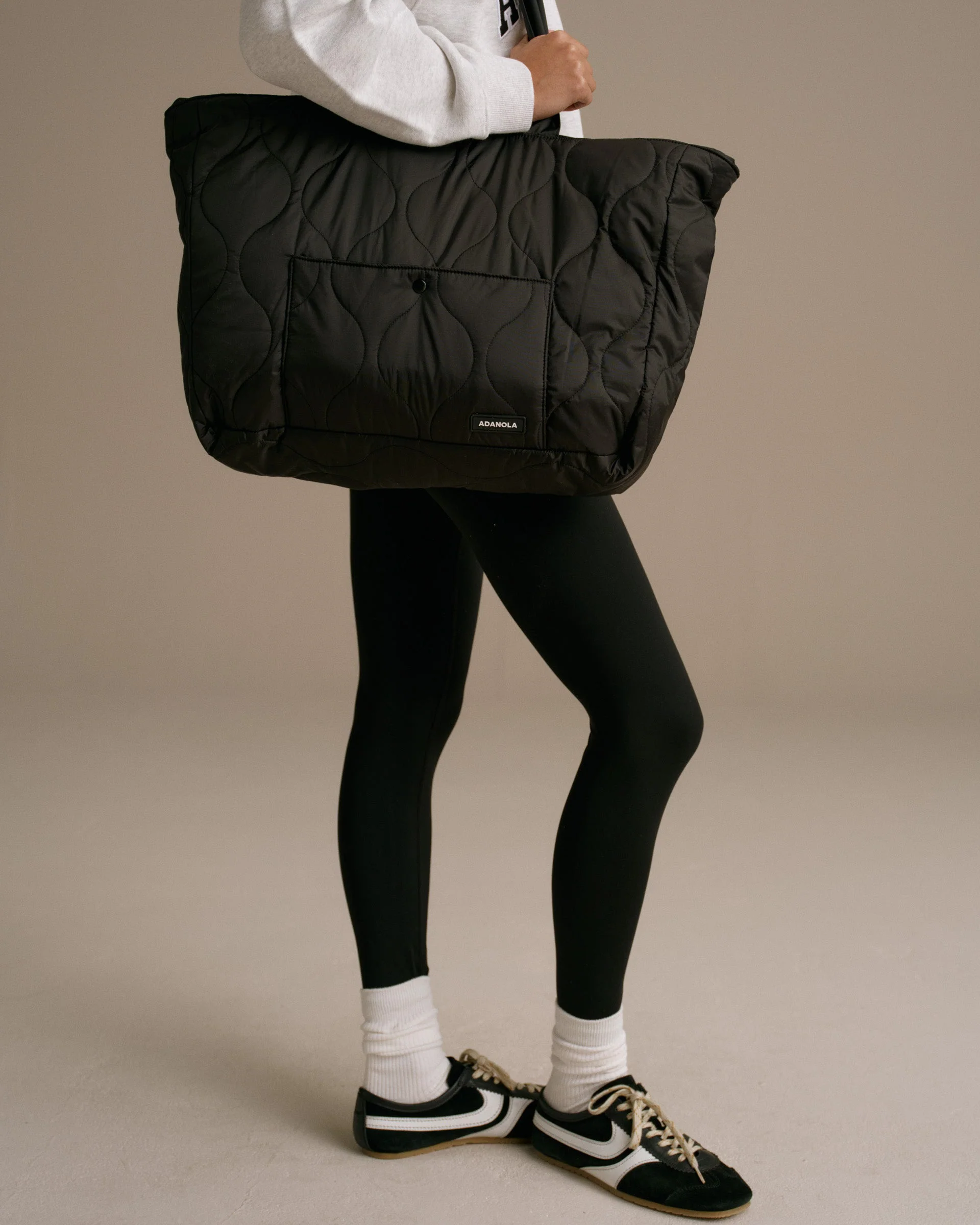 Quilted Nylon Tote Bag - Black - Image 4