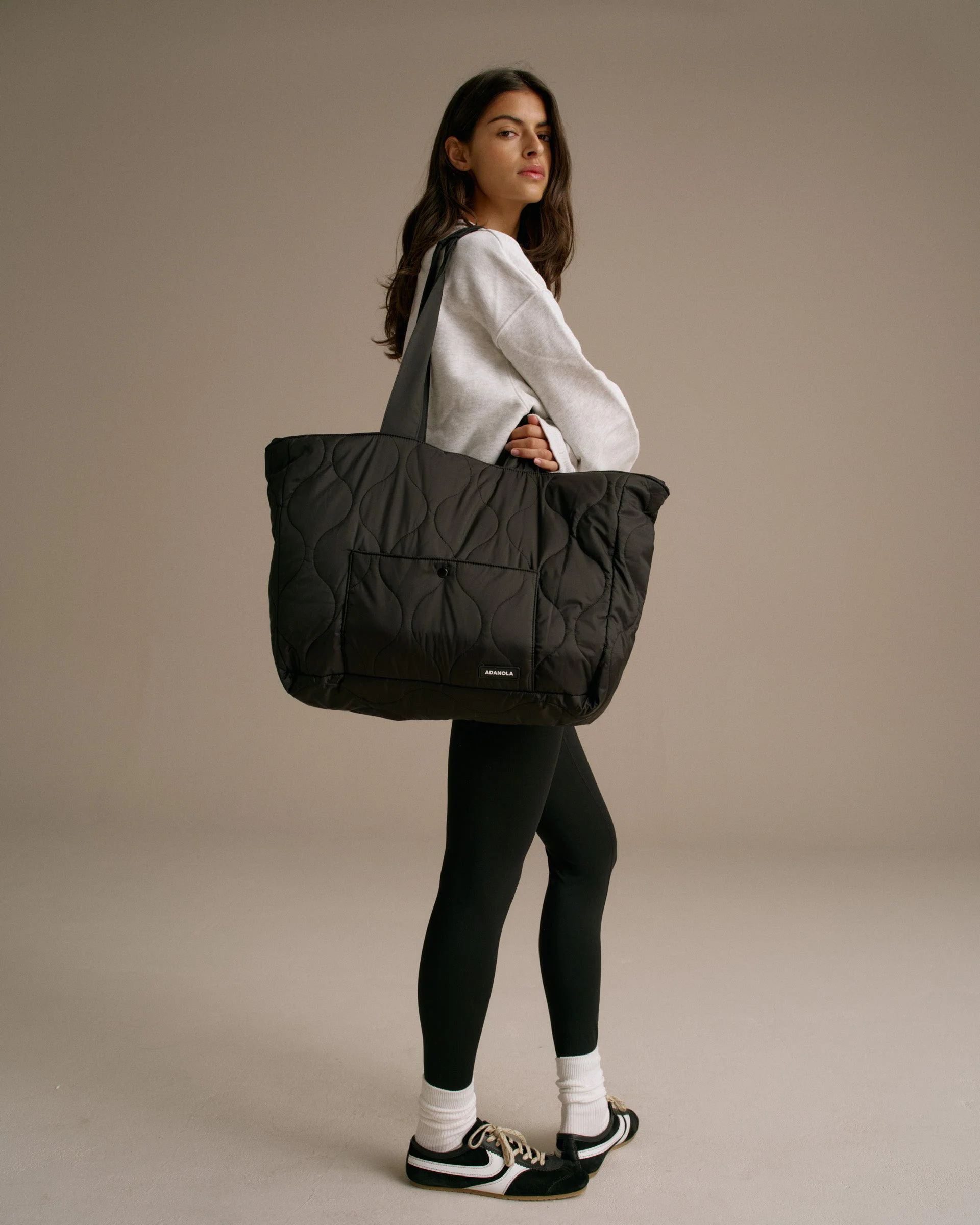 Quilted Nylon Tote Bag - Black - Image 3