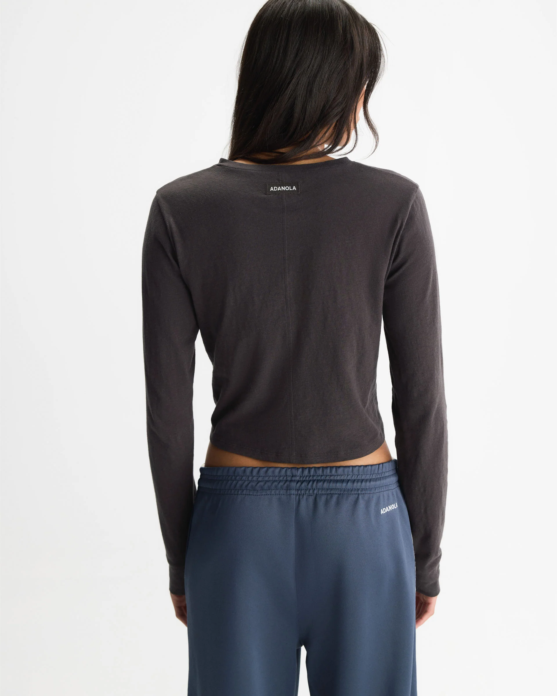 Slub Long Sleeve Button Up Lounge Top - Coffee Bean - Image 2