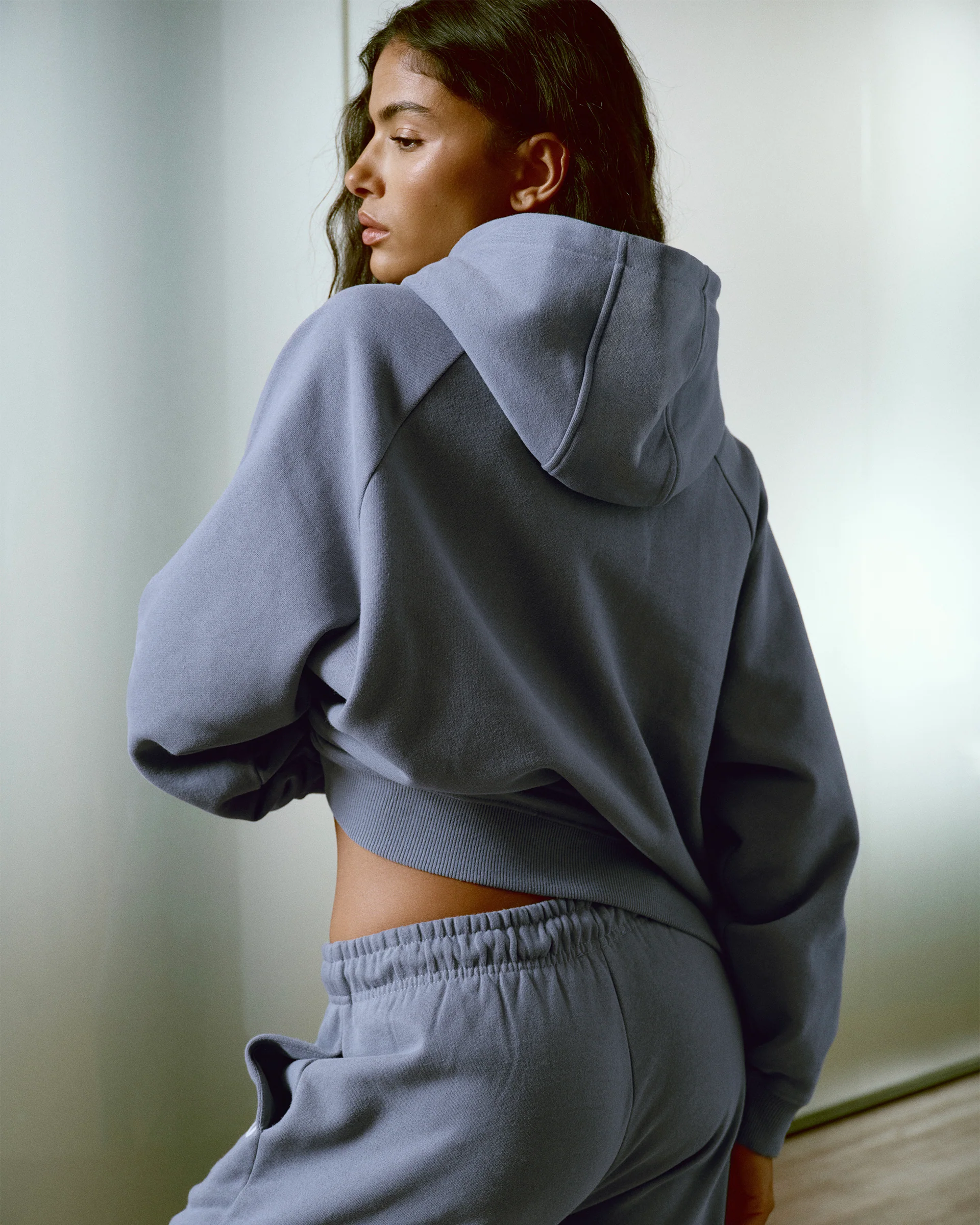 Varsity Loose Fit Full Zip Hoodie - Slate Blue - Image 2