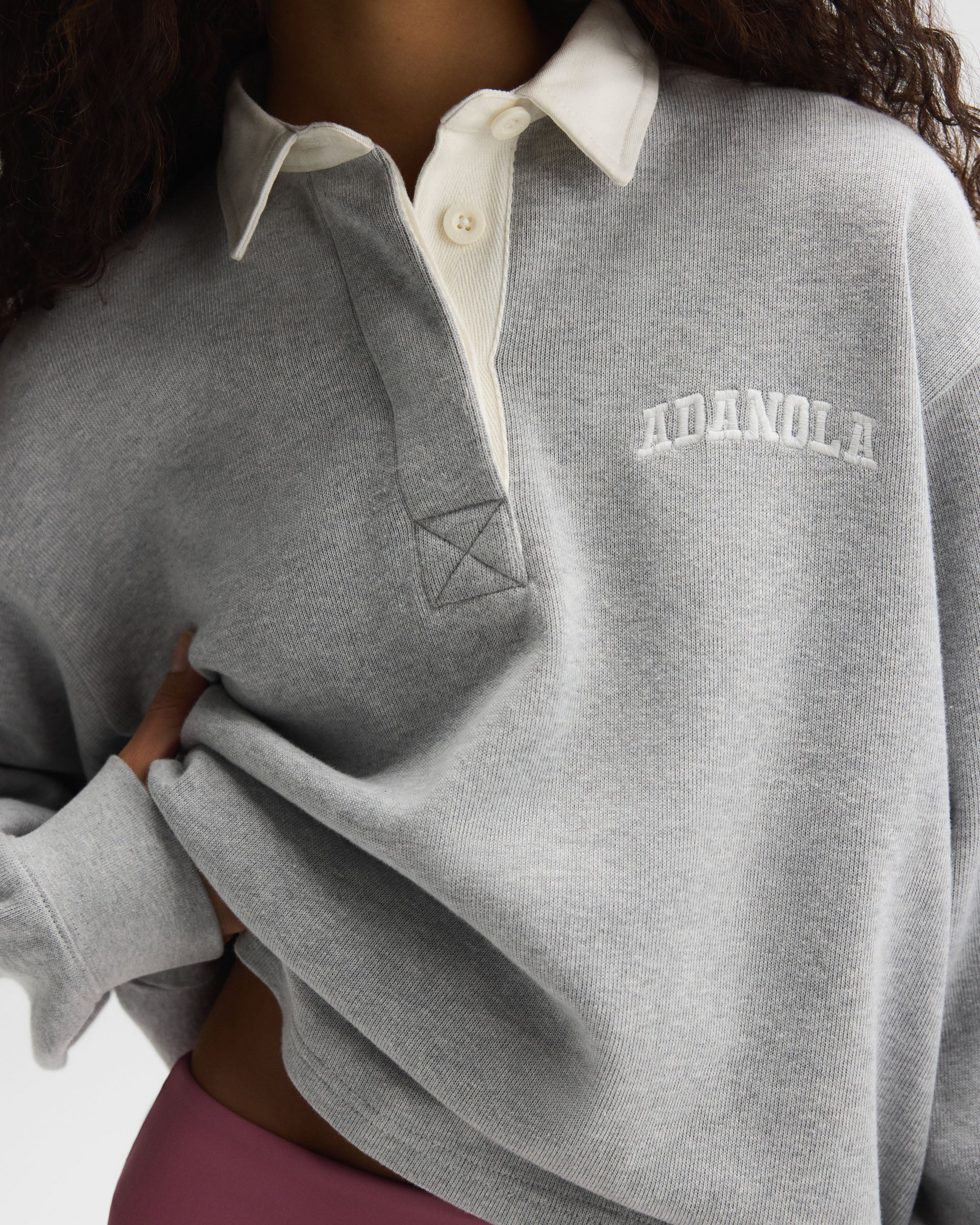 Varsity Oversized Rugby Top - Light Grey Melange/Marshmallow White - Image 2