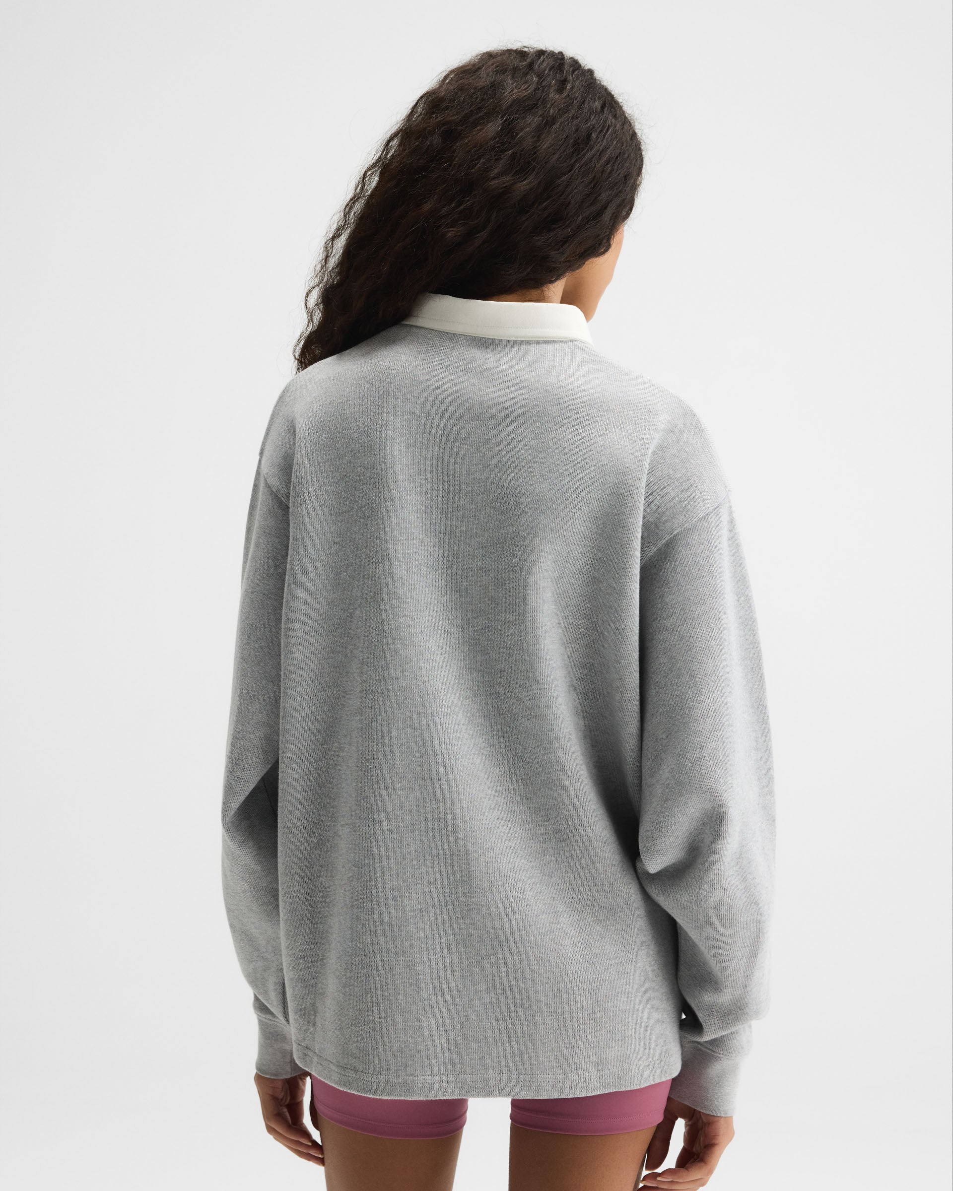 Varsity Oversized Rugby Top - Light Grey Melange/Marshmallow White - Image 3