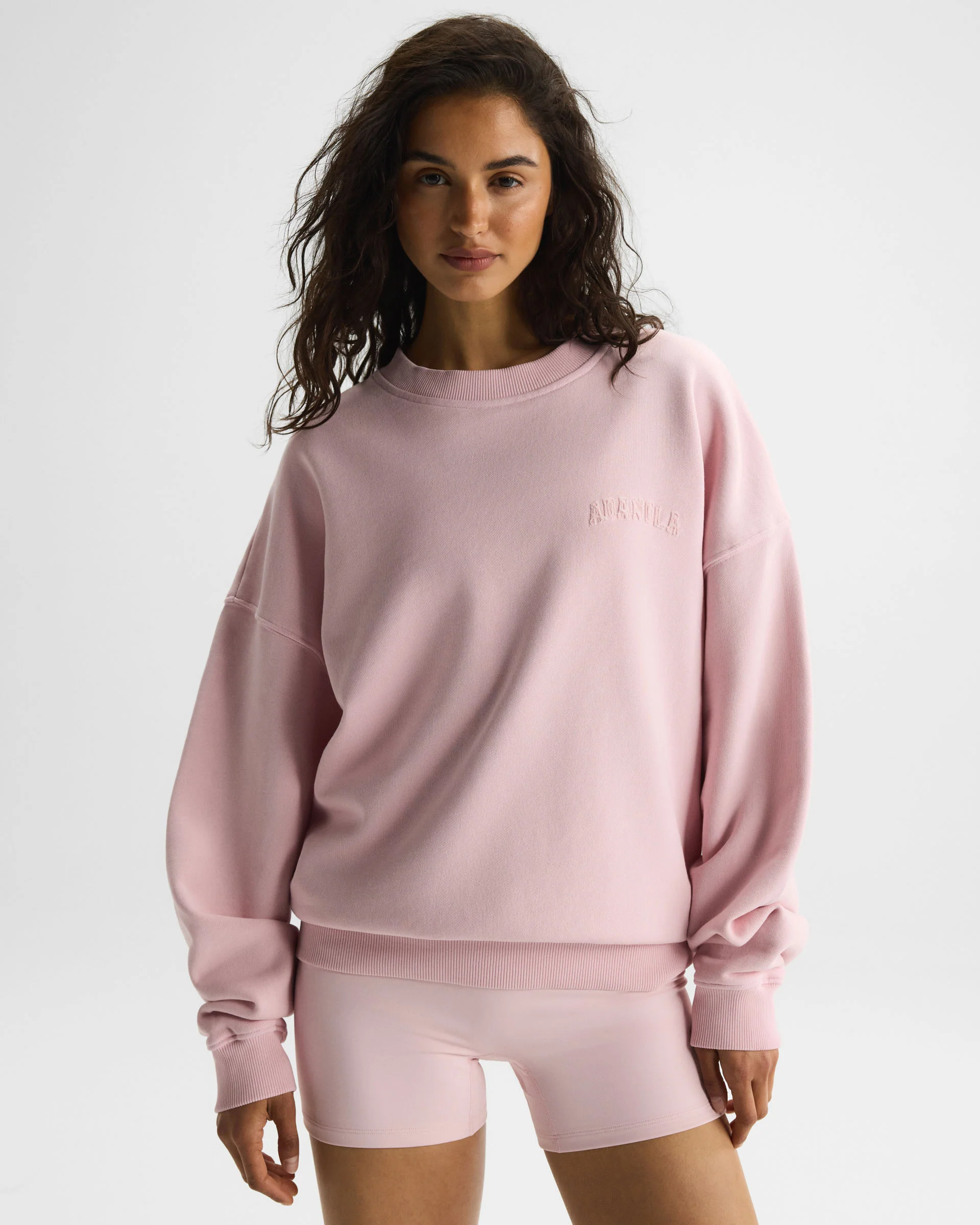 Varsity Applique Washed Oversized Sweatshirt - Soft Pink - Image 3