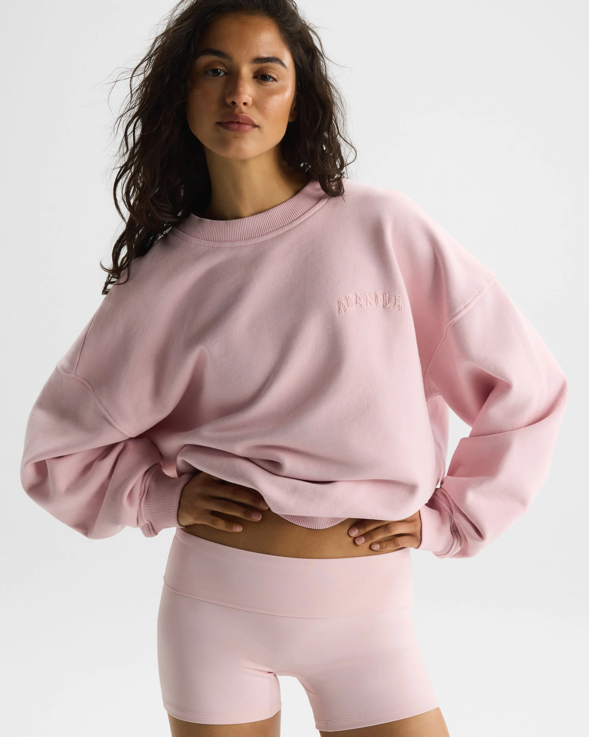 Varsity Applique Washed Oversized Sweatshirt - Soft Pink - Image 5